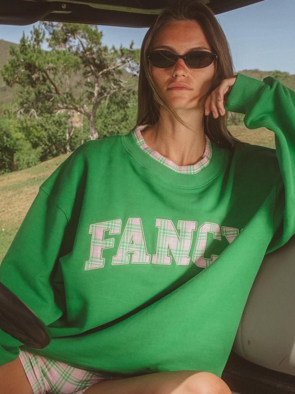 Green "FANCY" Graphic Sweatshirt - Women's Oversized Crewneck